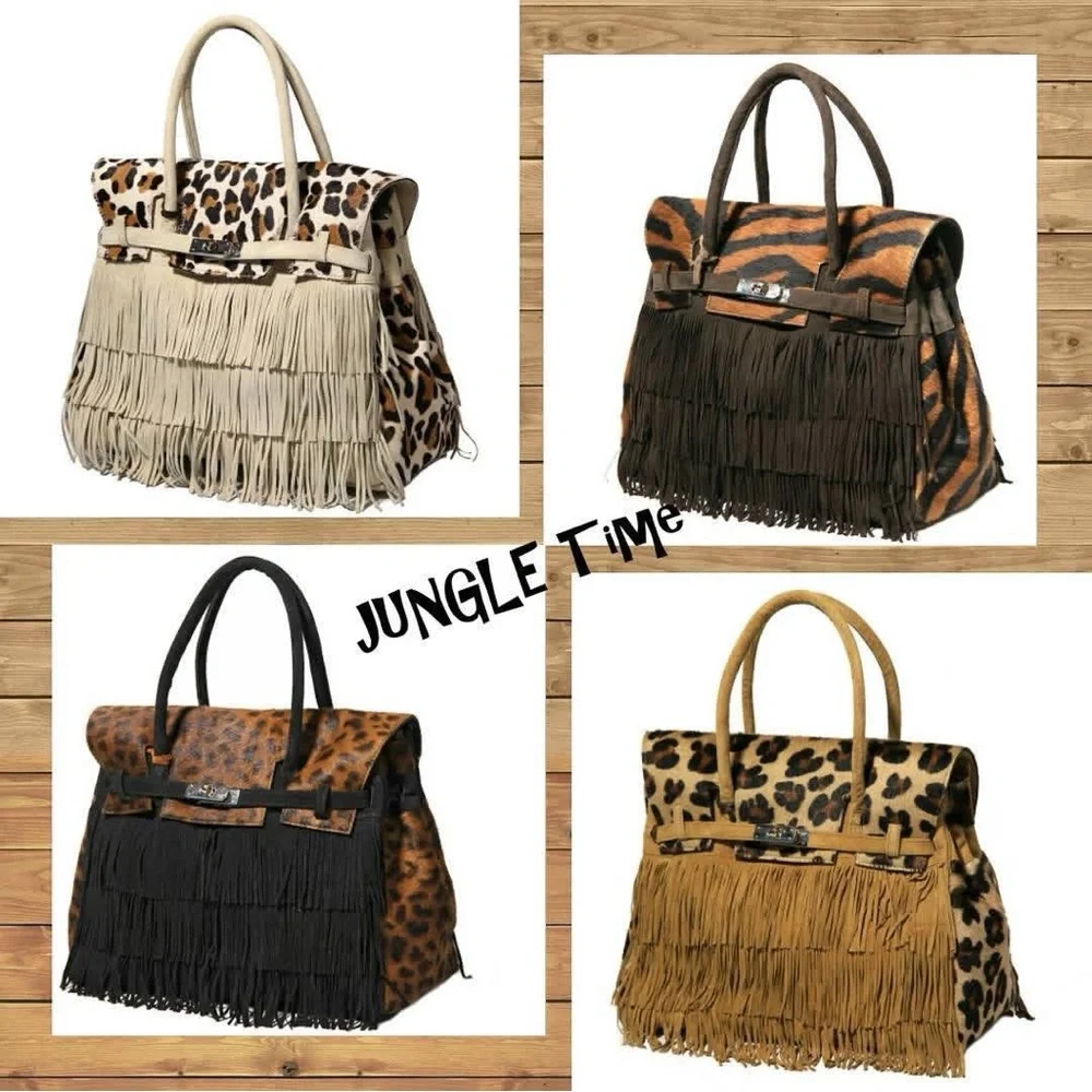 Maximalist Style Larettamia Leopard and Black Fringe Shoulder Bag - Picture 8 of 13